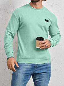 Manfinity Homme Loose Men's Letter Patched Detail Sweatshirt, Long Sleeve Top - Green - View 7