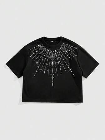 Street Life T-shirt ample à manches courtes pour homme avec strass étincelants