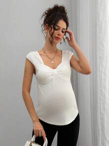 SHEIN Women's Fitted Knit Casual Maternity T-Shirt, Summer - White - View 1