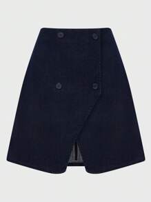Daynim Women Casual Asymmetric Black Denim Skirt - Medium Wash - View 7