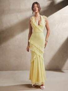 L'Amorae Women's Ruffle Lace Pastel Summer Easter Dress Wedding Guest Homecoming Night Out - Butter Yellow - View 3