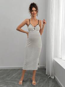 Momance Fashionable Sleeveless Knitted Striped Maternity Dress, Spring/Summer
