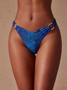 SHEIN Unity Women's Summer Vacation Beach Leopard Print Bikini Bottom - Blue - View 5