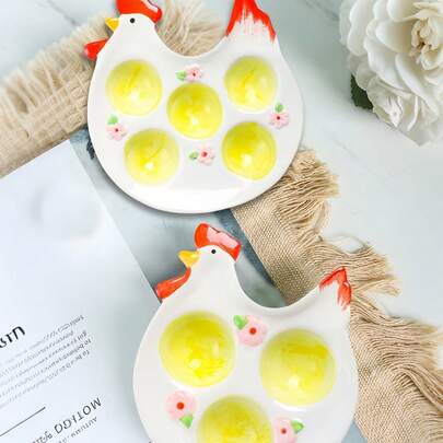 Joivida Cartoon Rooster Easter Egg Holder - Ceramic Egg Tray For Kitchen/Dining Table - Cute Chick-Themed Decorative Stand - Summer Home Decor, New Year, Christmas, Mother's Day Gift, Rama Kitchen Essentials, Party Use, Family Dining, High-End Restaurants Supplies, Birthday Gift, Special Gift, Summer Home Decor