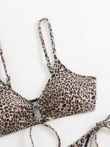 SHEIN 女士豹纹抽绳泳衣套装，夏季时尚 - 彩色 - 查看 5