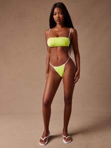 SHEIN Unity Top de bikini de mujer con corte de color block, traje de baño para vacaciones/playa - Verde - Ver 3