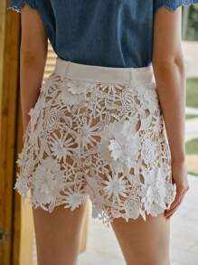 MOTF STUDIO GUIPURE LACE KNOT SHORTS - White - View 7