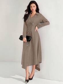 Heiryn Váy suông sọc đen không đối xứng đi làm thường ngày dành cho nữ - Màu Khaki - Xem 3