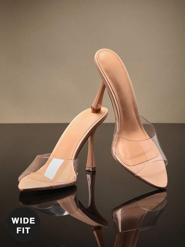 SHUZIA Wide-Fit Women's Point Toe Clear Upper Heeled Sandals