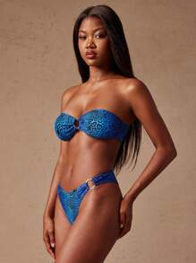 SHEIN Unity Top de bikini bandeau con estampado de leopardo sexy de verano para mujer - Azul - Ver 5