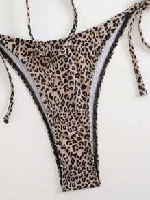 SHEIN 女士豹纹抽绳泳衣套装，夏季时尚 - 彩色 - 查看 4