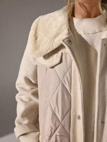 CLARA VERO Apricot Long Fur Collar Medium Long Sleeve Thickened Jacket, Lightweight And Warm, Basic Jacket - Cream - View 7