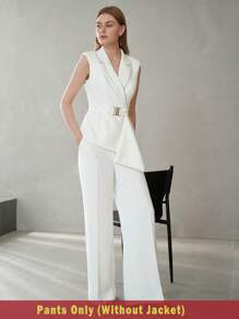 MOTF PREMIUM 纯色斜口袋前缝直筒西装裤 - 白色 - 查看 6