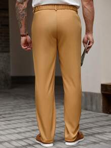 Manfinity Homme Quần âu nam ống đứng thiết kế sọc tăm màu trơn cho nam Quần âu nam Quần âu nam Quần âu nam Quần âu nam - Màu Khaki - Xem 2