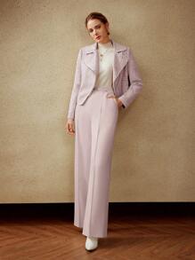 MOTF PREMIUM PU METAL BUCKLE DECOR PINTUCK SUIT PANTS - Pink - View 4