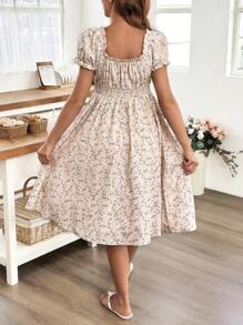 SHEIN Robe mi-longue décontractée avec manches courtes froncées et imprimé pour femmes enceintes - Multicolore - View 2