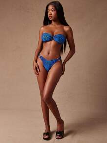 SHEIN Unity Top de bikini bandeau con estampado de leopardo sexy de verano para mujer - Azul - Ver 3