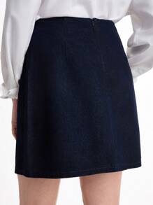 Daynim Women Casual Asymmetric Black Denim Skirt - Medium Wash - View 2