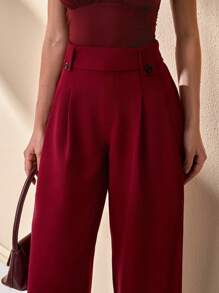 CLARA VERO Pantalones anchos de mujer con detalles de cremallera y botón de unicolor
