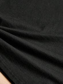 SHEIN Leap Crew Thiếu niên cô gái mặt trời & Đồ họa Khẩu hiệu Áo thun Thả vai - màu đen - Xem 5