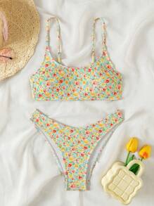 SHEIN Swim Women Summer Beach Floral Print Sexy Bikini Set - Multicolor - View 5