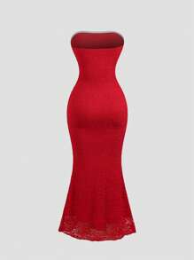 Sweetra New European & American Summer Red Lace Simple Tube Top Sexy Body-Fitted Exposed Waist Sleeveless Elegant Lady Dress