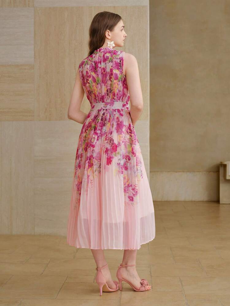 FLORAL PRINT PLEATED DRESS