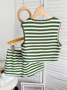 SHEIN Ensemble 2 pièces Top débardeur ras du cou tricoté et short pour fille préado casual