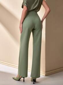 CLARA VERO Women Stripe Pattern High Waist Straight Pants - Mint Green - View 2