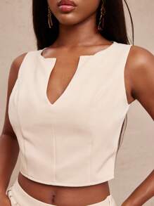 NYA SZN 无袖V领拉链露脐背心，适合派对、夏季、西部音乐会、音乐节、优雅度假、春假、早午餐、节日狂欢等场合，女士款 - 卡其色 - 查看 4