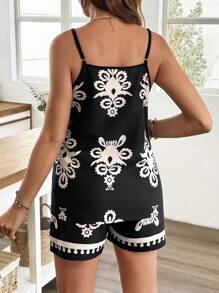 SHEIN Conjunto de Top Cropped Estampado e Shorts, Conjunto Casual de Gestante de 2 Peças