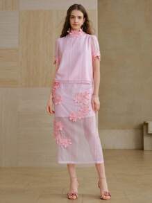 MOTF PREMIUM FLORAL EMBROIDERY PUFF SLEEVE TOP - Pink - View 7