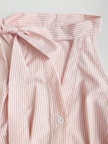 Sweetra Women's New Arrival Sleeveless Bowknot Up Waist Slim Striped Blouse - Watermelon Pink - View 4