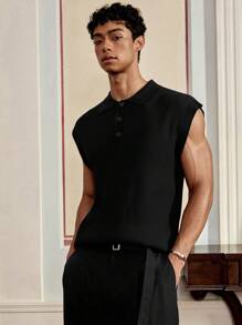 SWAVVY Maglietta casual da uomo a maniche corte e senza maniche, in maglia, vestibilità ampia, adatta per l'autunno e l'inverno, per uso quotidiano e di moda