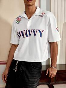 SWAVVY Camisa polo masculina de malha casual, manga curta, ajuste solto, moda diária - Branco - Ver 5