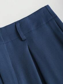 Sweetra Quần ống rộng xếp ly Jacquard thanh lịch cổ điển dành cho nữ, Thu/Đông - Màu xanh lam - Xem 5