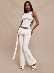 NYA SZN Pantalon volants ceinture en forme de cœur, décontracté, loungewear, plage, bord de la piscine, vacances, fête, brunch, élégant, gyaru, sortie, sexy, concert, tournée nationale, festival de musique, tenues d'été pastel pour femmes