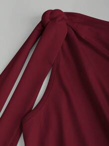 Sweetra Women's Asymmetrical Neck Bowknot Knot Blouse - Redwood - View 5