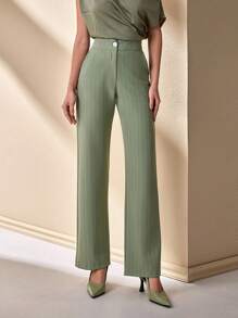 CLARA VERO Women Stripe Pattern High Waist Straight Pants - Mint Green - View 4