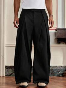 SWAVVY 男士梭织时尚休闲宽松纯色长裤，秋季 - 黑色 - 查看 3