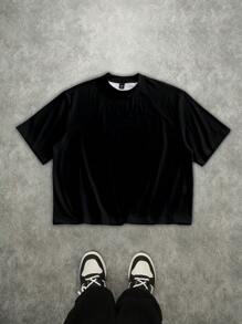 Manfinity Roghcode Street Style Oversized Loose Boxer Graphic Cropped T-Shirt - Black - View 4