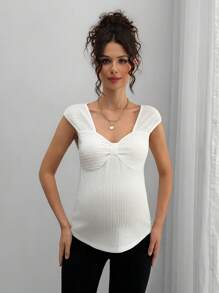SHEIN Women's Fitted Knit Casual Maternity T-Shirt, Summer - White - View 3