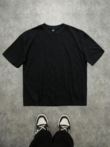 Manfinity ZONE917 Black Oversized Street-Style Red 'Blood Eye' Slogan Print Casual 100% Cotton T-Shirt, Wide Sleeve, Collar And Hem - Black - View 4