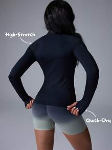 Fluxe Movishi Quick-Dry & High Stretch Solid Color Knit Long Sleeve Slim Fit Athletic Jacket - Black - View 2