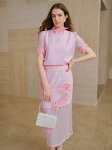 MOTF PREMIUM FLORAL EMBROIDERY PUFF SLEEVE TOP - Pink - View 5