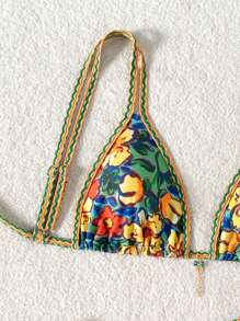 Swim Mod Set di costume da bagno estivo da 2 pezzi, con parte superiore a triangolo e inferiore, decorato con cristalli e stampa digitale a farfalla, costumi da bagno sexy per donne per spiaggia, resort e feste in piscina