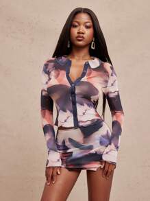 NYA SZN Top Night Out Long Sleeve Button Up Summer Collar Top Music ModestFor Women - Multicolor - View 1