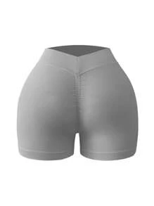 Easithlete Quần short thể thao bó sát màu trơn có gân cho mùa hè Quần short biker - Nhiều màu - Xem 4