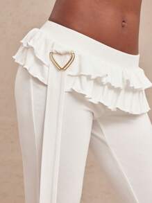 NYA SZN Pantalon volants ceinture en forme de cœur, décontracté, loungewear, plage, bord de la piscine, vacances, fête, brunch, élégant, gyaru, sortie, sexy, concert, tournée nationale, festival de musique, tenues d'été pastel pour femmes