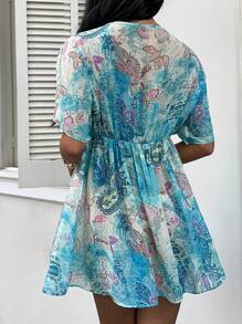 Sunnyshic Women's Summer Casual/Vacation Paisley Print Chiffon Batwing Sleeve Mini Dress, Versatile Daily Wear - Multicolor - View 2